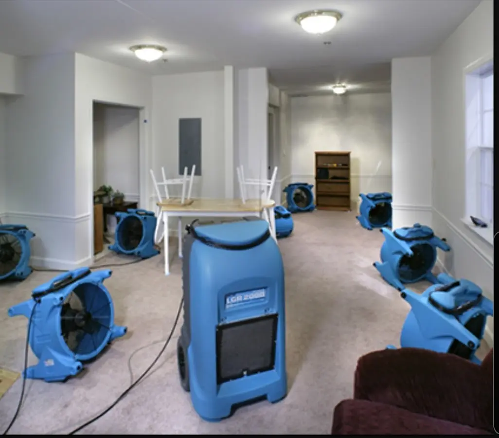 Air movers and dehumidifier setup for Water Extraction & Removal in McKees Rocks