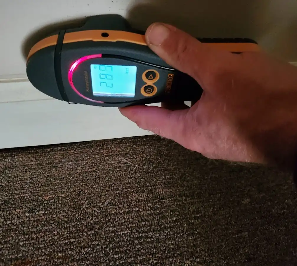 Moisture detection at baseboard during Storm Damage Restoration in McKees Rocks
